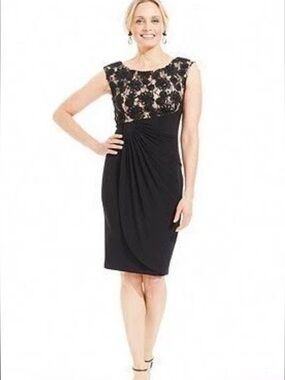 Connected Apparel Black Soutache Faux Wrap Dress